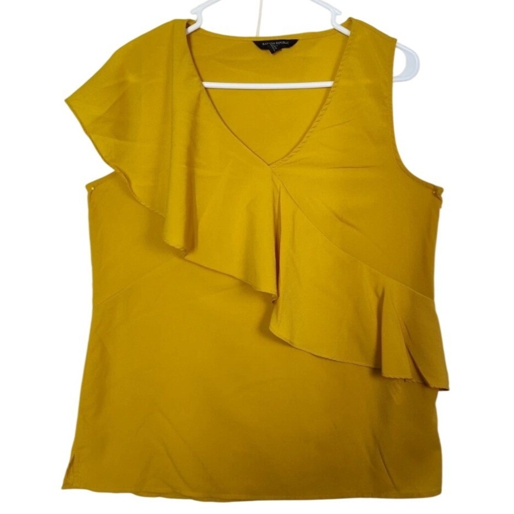 Banana Republic Mustard Yellow Ruffle V-Neck Sleeveless Blouse 273860-00 Medium - Picture 1 of 7